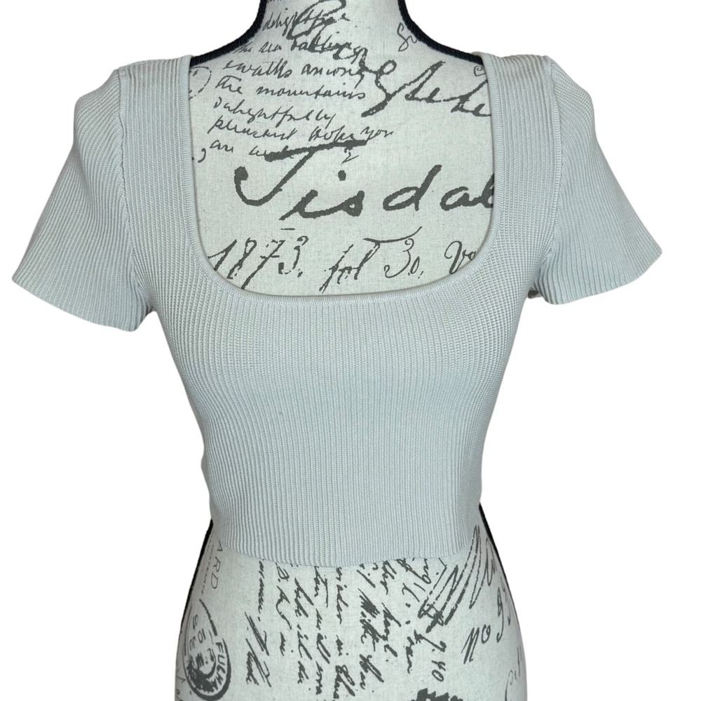 Babaton Sculpt Knit Squareneck Top Ribbed Cropped Matte Pearl Large